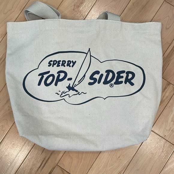 Sperry Top Sider cream canvas 10” strap cotton carryall shopping tote bag - Picture 2 of 8